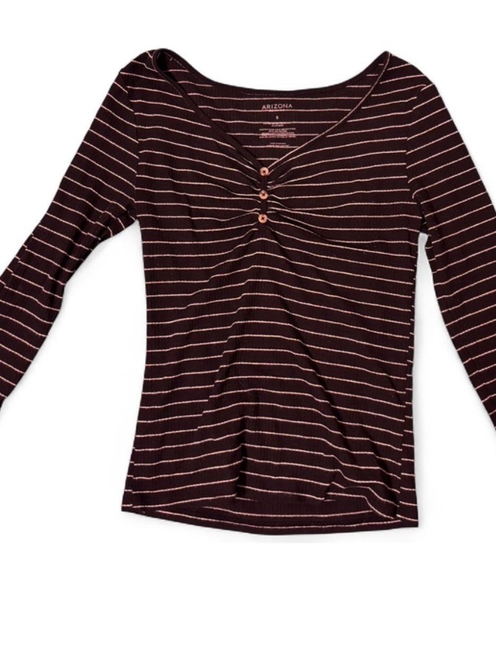 Arizona Jean Company Black and White Striped Quarter-Sleeve Top